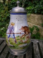 Fayence Beerstein with Pewter Lid